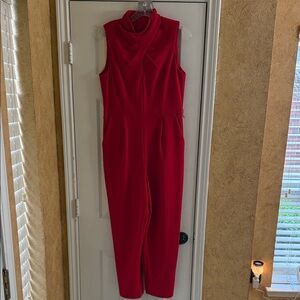 Calvin Klein Sleeveless Red Mock-Neck Jumpsuit